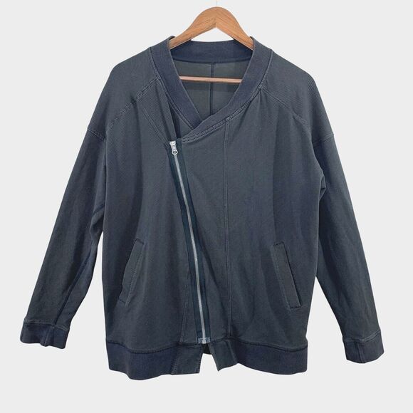Lululemon Jacket Mula Wrap Bundle Womens 10 Black Asymmetrical Zip Striped Walk - Picture 3 of 10
